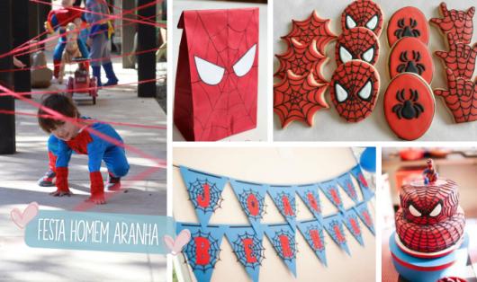 Festa Homem-Aranha simples com bandeirinhas de papel
