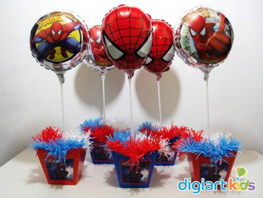 Lembrancinha Festa Homem-Aranha centro de mesa com balão metalizado