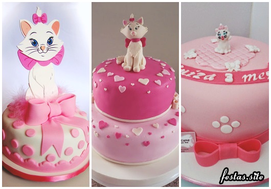 Decoração da Gatinha Marie modelos de bolo rosa