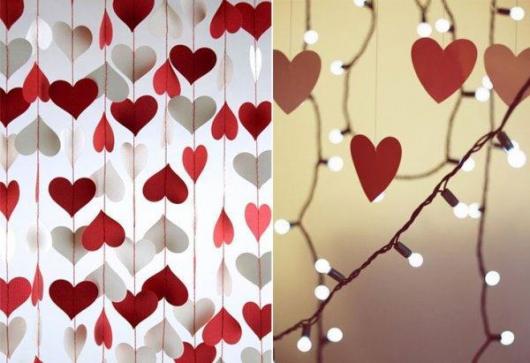Decoração Dia dos Namorados de papel cortina de corações