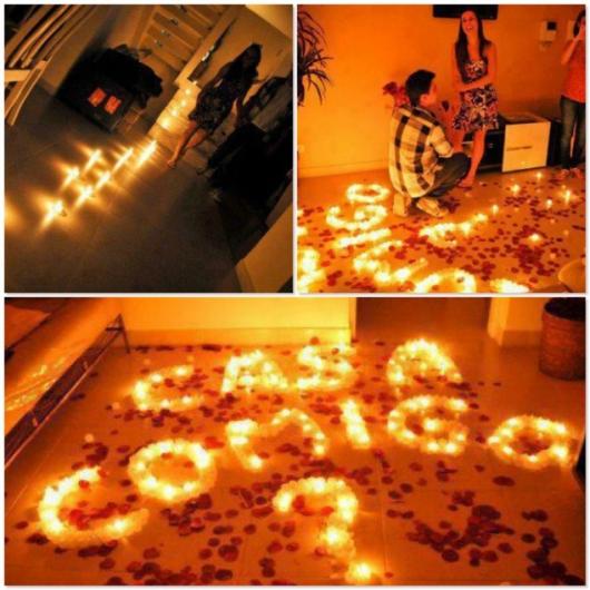 Decoração Dia dos Namorados no quarto com velas e pétalas