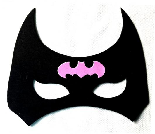 Fantasia Batgirl improvisada máscara preta e rosa