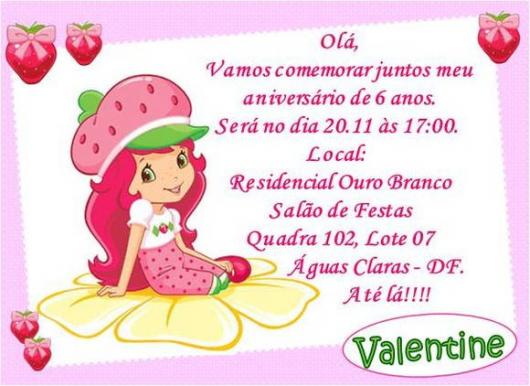 Festa da Moranguinho convite rosa e branco