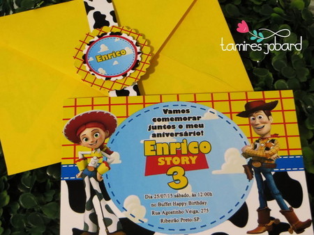 Festa Toy Story convite cartão com envelope amarelo 