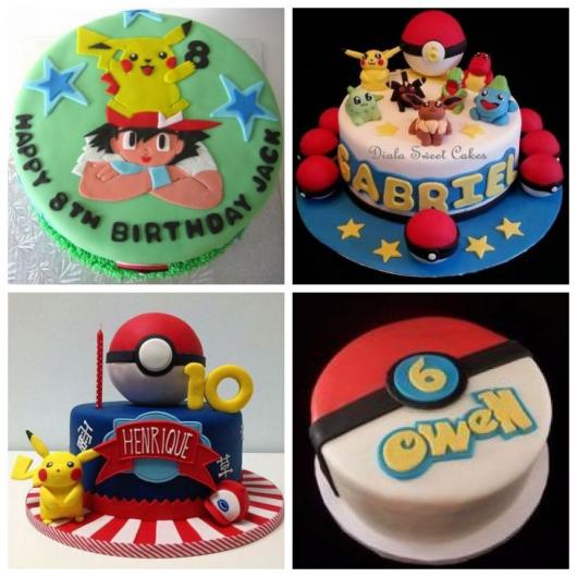 Montagem com quatro bolos Pokémon.