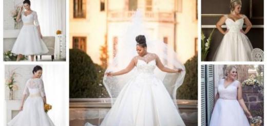 Montagem com 5 estilos diferentes de Vestido de Noiva Plus Size .