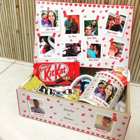 Caixa Surpresa para Namorado de chocolate com kit kat,, caneca personalizada e confetes