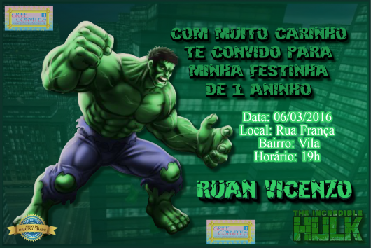 Festa do Hulk modelo de convite cartão verde