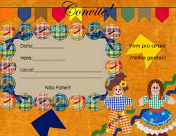Festa Junina Infantil convite cartão simples com espantalhos