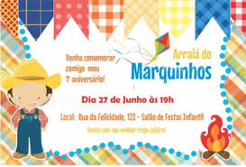 Festa Junina Infantil convite cartão simples decorado com bandeirinhas coloridas
