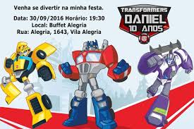 Festa Transformers convite com carros amarelo, vermelho e azul