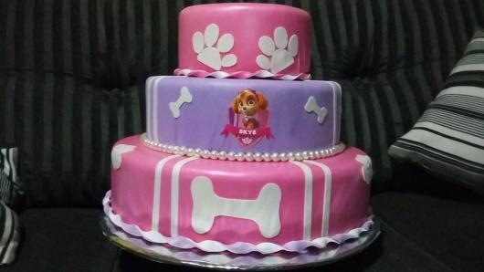 Bolo Patrulha Canina Skye rosa e lilás