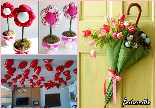 Decoração Dia das Mães com flores de tecido