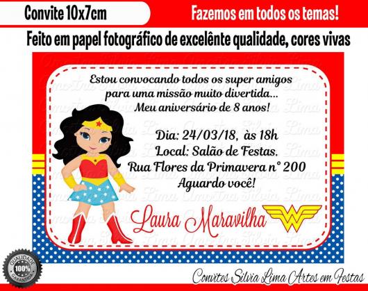 Festa Mulher Maravilha convite cartão simples