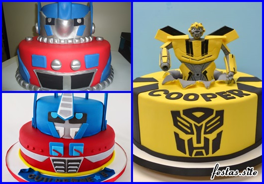 Festa Transformers bolo decorado com pasta americana amarela e preta
