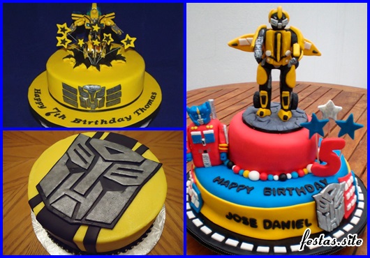 Festa Transformers bolo decorado com pasta americana amarela