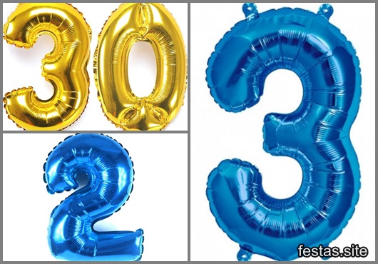 Balões de número metalizados inspirações