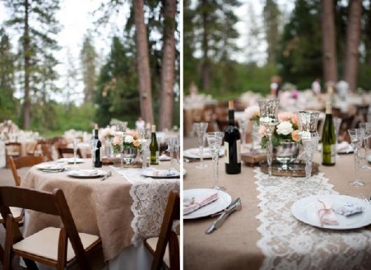 Toalha de mesa para festa de casamento bege e branca