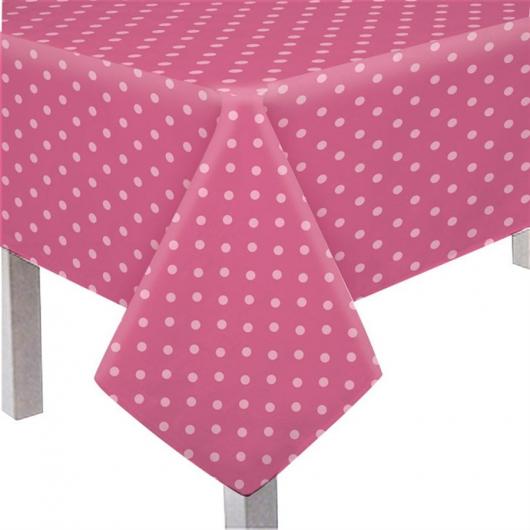 Toalha de mesa para festa de plástico rosa com bolinhas brancas