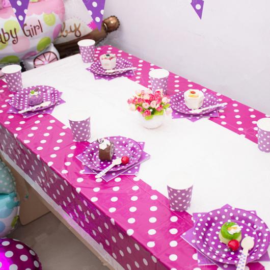 Toalha de mesa para festa de plástico rosa e branca