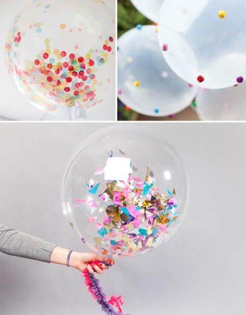 balões ficam bem divertidos com os confetes