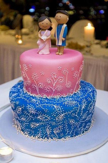 bolo de casamento pink e azul
