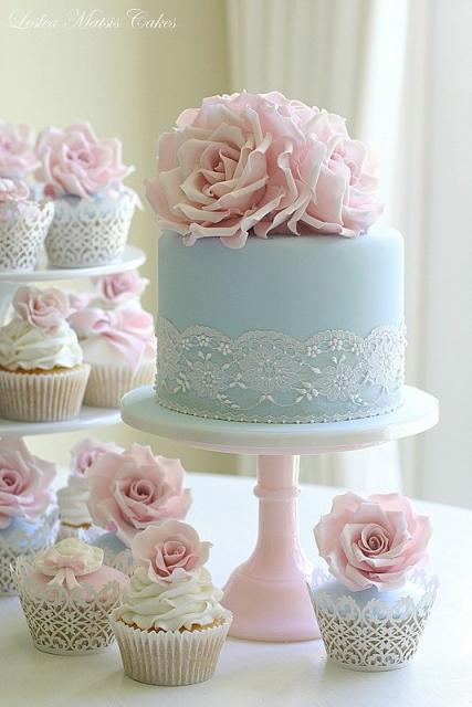Ideia linda de bolo azul e rosa para noivado