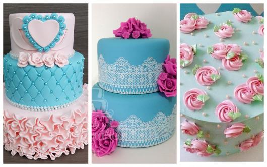 decoração azul e rosa para bolo