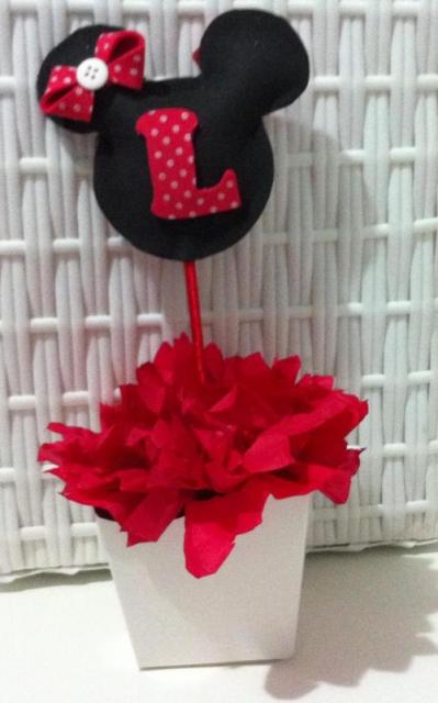 Enfeite de Mesa cachepot com rostinho da Minnie para Festa Minnie