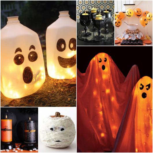 Festa de Halloween decoração com garrafas recicladas