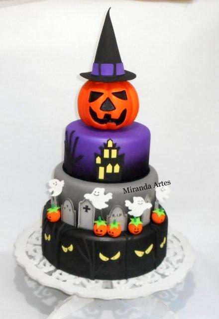 Festa de Halloween bolo com topo de abóbora