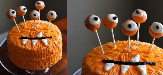 Festa de Halloween bolo com chantilly e olhos de pasta americana