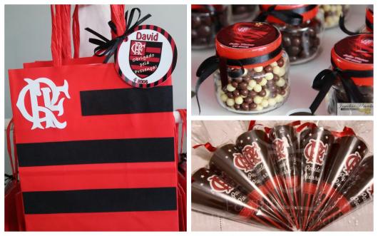 Sacolas, potinhos e cones com doces são dicas de lembrancinhas simples do Flamengo