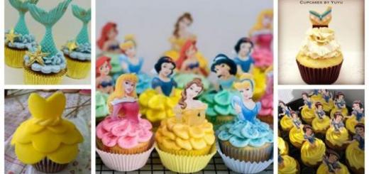Montagem com cinco imagens de cupcake princesas.