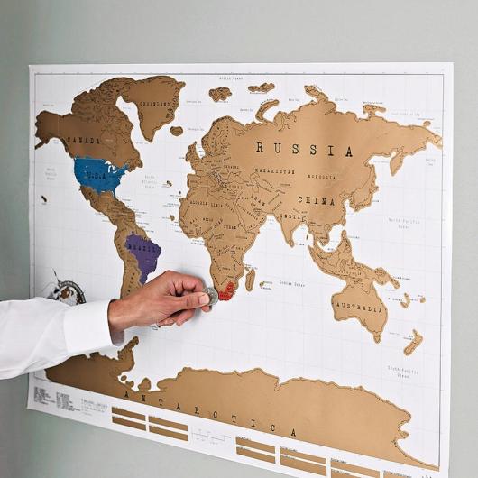 Painel do mapa mundi para raspar países visitados