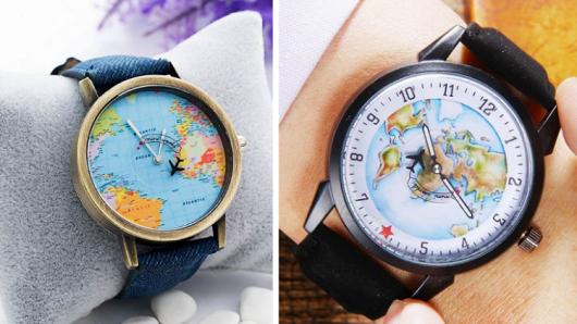 Relógios com estampas de mapa mundi