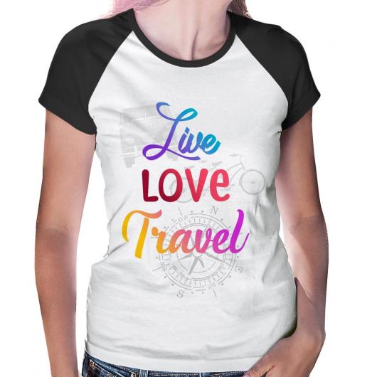Camiseta que diz Viver, Amar, Viajar