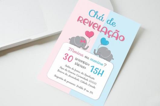 Convite chá revelação com tema elefantinho