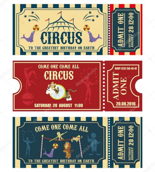 Convite circo vintage ingresso vermelho