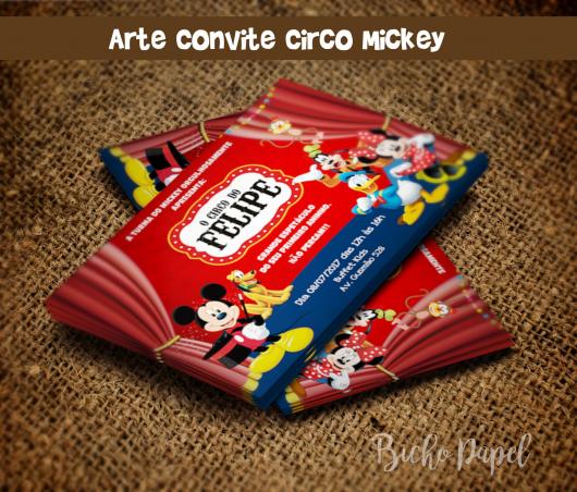 Convite circo do Mickey om fundo vermelho