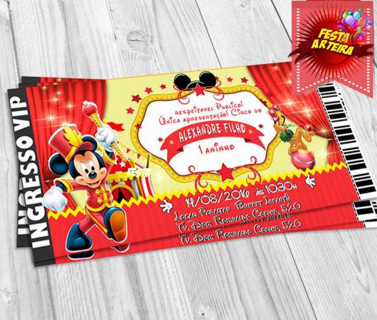 Convite circo do Mickey ingresso