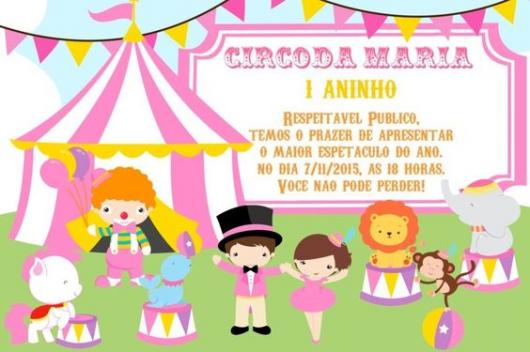 Convite circo rosa personalizado 