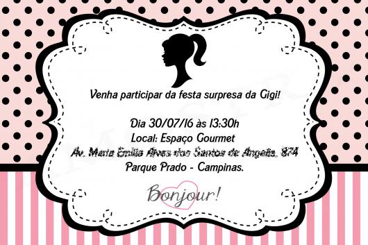 Convite de aniversário Barbie Paris para preencher, baixe grátis convites  para edit…