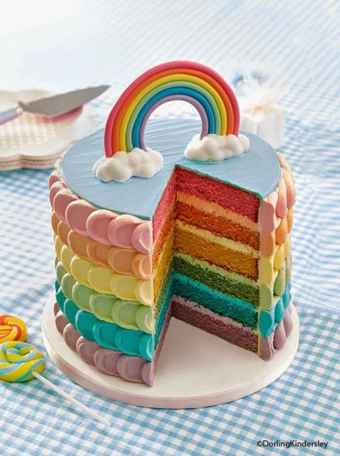 Bolo arco-íris decorado com chantilly em escamas