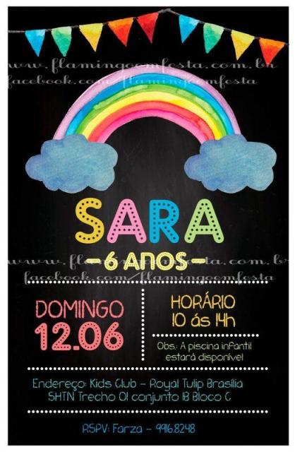 Convite chalkboard para festa arco-íris