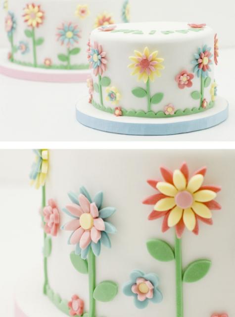Modelo de decoração super delicada de bolo primavera