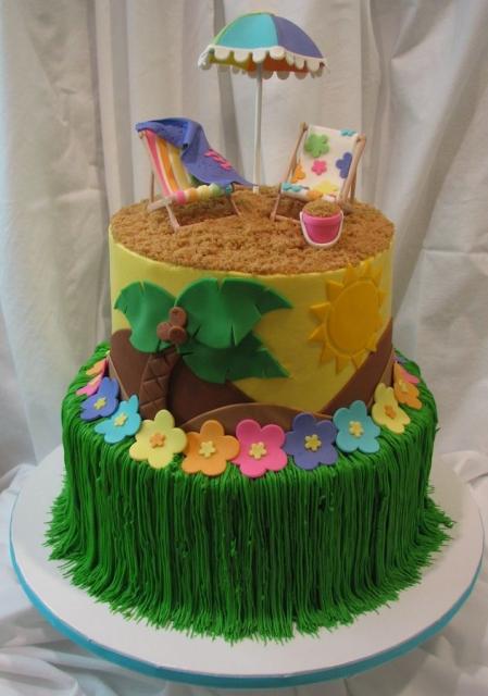 Sugestão de decoração de bolo com 2 andares com tema tropical