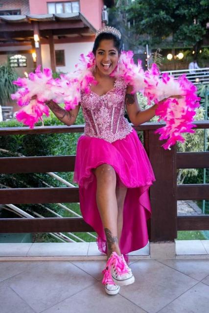 Vestido mullet pink de noiva