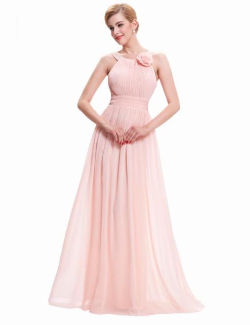 Vestido de noiva simples rosa bebê com aplique de flor