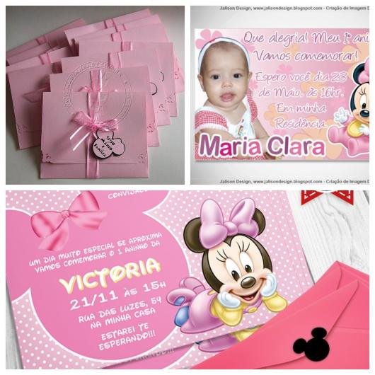 Três ideias de convites personalizados da Minnie rosa